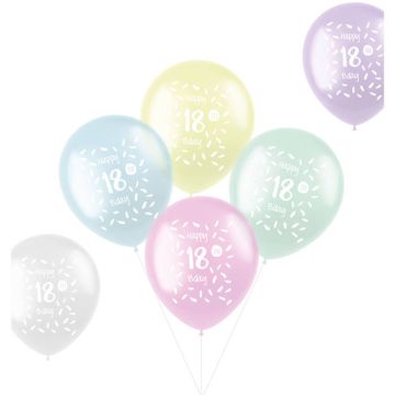 18th Birthday Balloons Pastel Coloured 6x - 33 cm