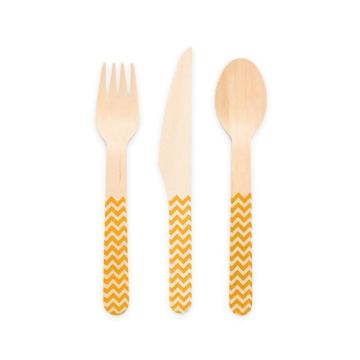 Orange patterned wooden cutlery 18 pieces - 16 cm
