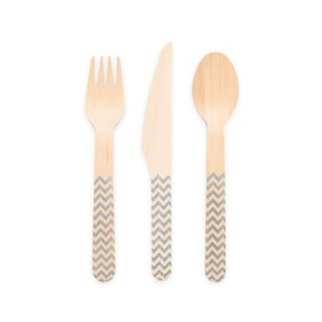 Wooden cutlery silver patterned 18 pieces - 16 cm