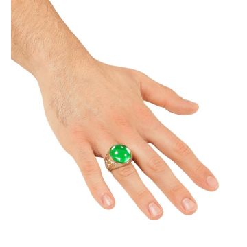 Gold-coloured ring with green stone