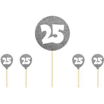 25 Years Cake Decoration Silver 5x