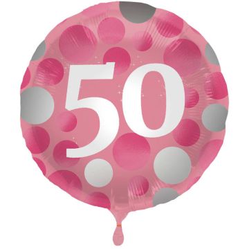 50th Birthday Foil Balloon Pink - 45 cm