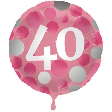 40th Birthday Foil Balloon Pink - 45 cm