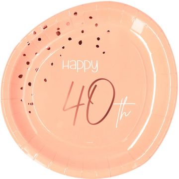 Happy 40th Pink Paper Plates 8x - 23 cm