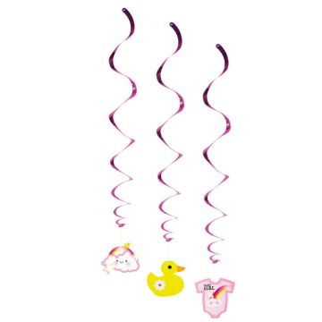 Pink swirls with baby motifs 3x - 60 cm