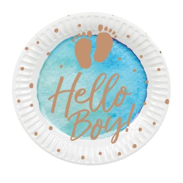 White and blue paper plates with text for a boy 10x - Ø 23 cm