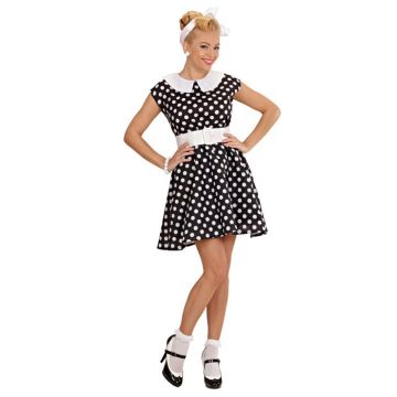 Black 50s Dress Costume with White Dots - 2 Pieces