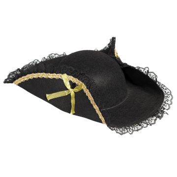 Pirate hat with golden edge, lace and bows