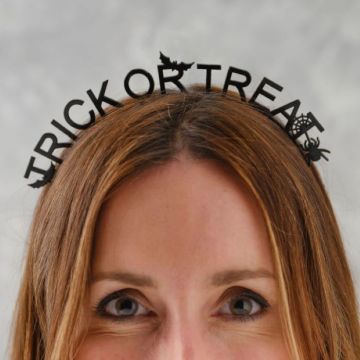 Black Halloween metal headband with Trick or Treat text