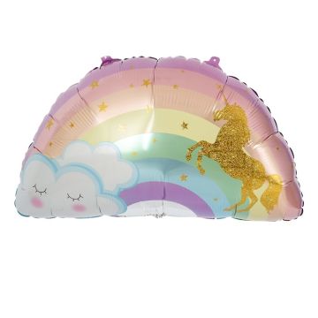 Rainbow foil balloon in pastel colours with unicorn 35x65 cm