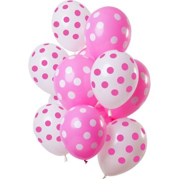 White and pink spotted balloons 12x - 33 cm