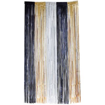 Glimmerforhæng i sort, sølv og guld - 100 x 200 cm