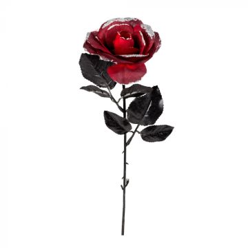 Dark Red rose with silver glitter - 45 cm