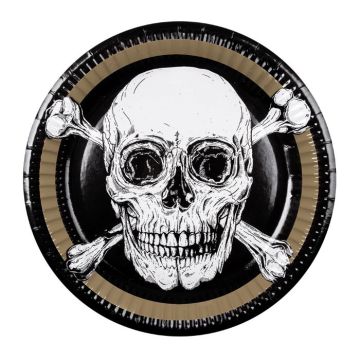 Pirate skull plates with gold edge 10x - Ø 23 cm