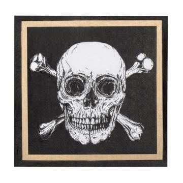 Skull Pirate Napkins with Gold Edge 20x - 33x33 cm