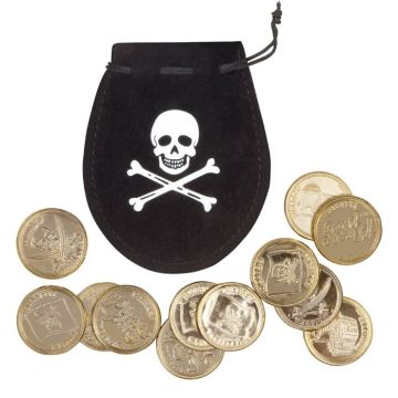 Pirate bag with 12 gold coins