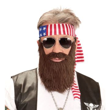 Biker USA headband and beard - 2 pieces