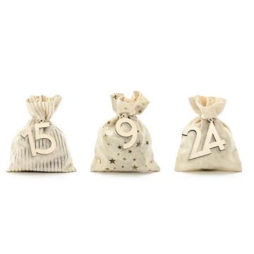 Advent Calendar with 24 Bags & Wooden Numbers 1-24