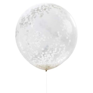 Ballon med Hvid Konfetti - 90 cm