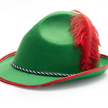 Tyrolean hat for oktoberfest green with red feather unisex one-size