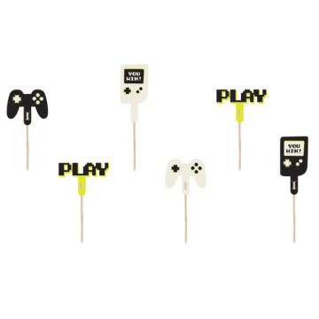 Cupcake decoration sticks with gamer motifs 6x - 6-10.5 cm