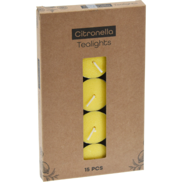 Citronella gul fyrfadslys 15x - 38x38x16 mm