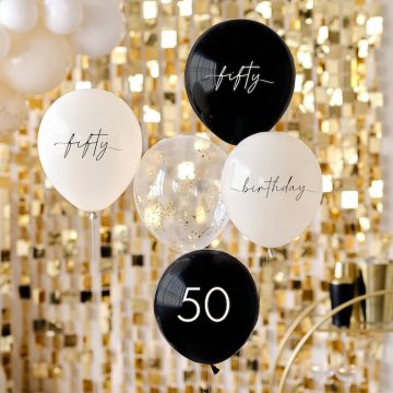 50 års Ballonbuket Sort, Creme og Hvid