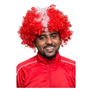 Red and white Denmark hooligan wig