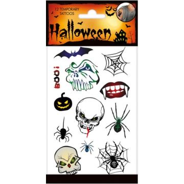 Falske tatoveringer med uhyggelige halloween motiver - 12x