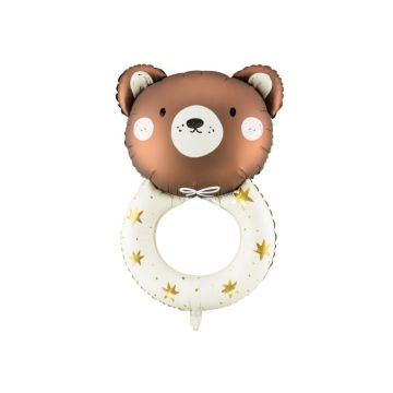 Teddy bear baby rattle foil balloon with gold stars - 88x61 cm