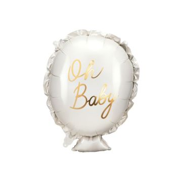 Oh Baby white foil balloon with gold writing - 69x53 cm