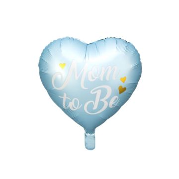 Light blue baby shower heart foil balloon with white writing - 35 cm