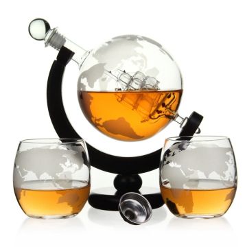 Whisky Decanter Globe With Glasses