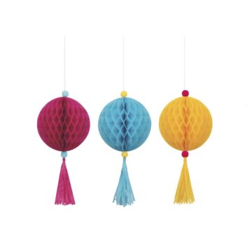 Honeycomb decoration kit with fringes 3x 