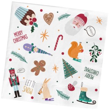 White Christmas napkins with Christmas motifs 20x - 33x33 cm