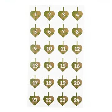 Stickers for a gift calendar with numbers and woven Christmas hearts green 24x The Old Pharmacy