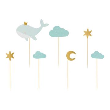 Baby-themed Food Skewers in light blue and gold 7 pieces - 11-13.5 cm