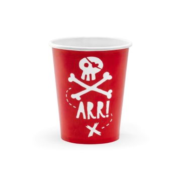 Red cups with white pirate motif 6x - 220 ml