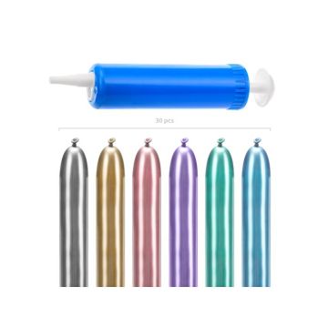 Modelling balloon animal kit with metallic balloons and pump 30 pieces - 130 cm