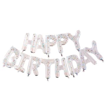 Happy Birthday konfetti balloner transparent - 34x26x8 cm