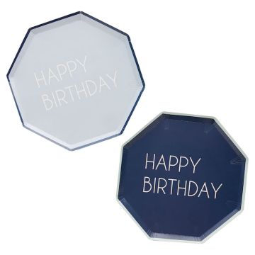 Blue Birthday Paper Plates 8x - 25 cm