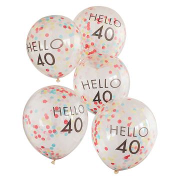 Hello 40 multicoloured confetti birthday balloons 5x