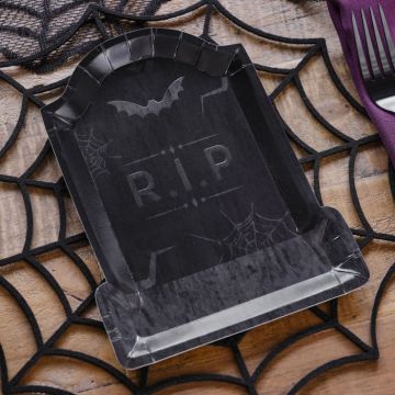 Black Halloween Grave Stone Paper Plates - 8x