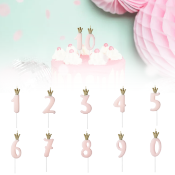 Pink Cake Candle with Crown 0-9 - 9.5 cm