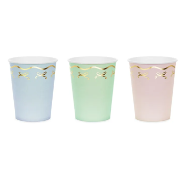 Pastel paper cups with gold bows 6x - 220 ml