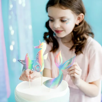 Holographic mermaid cake toppers mix 3x - 24.5 cm