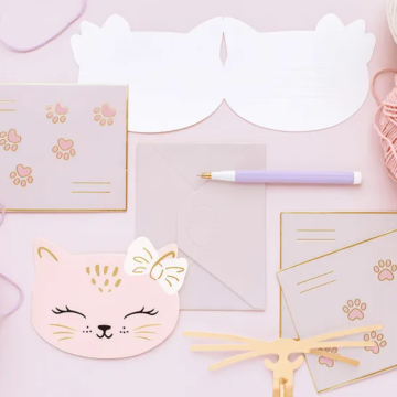 Invitationskort med kattedesign 6x - 13x10 cm