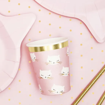 Pink paper cups with cats 6x - 200 ml
