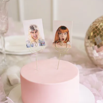 Gold heart cake toppers for photos 2x - 12x4 cm