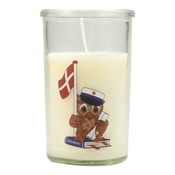 Glass candle with graduation cap owl motif blue student The Old Pharmacy